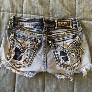 Miss Me Blue Distressed Jean Shorts